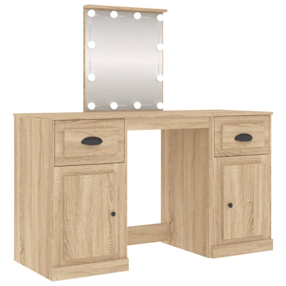 vidaXL Masă de toaletă cu LED, stejar sonoma, 130x50x132,5 cm