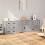 vidaXL Servantă, 3 buc., sonoma gri, lemn prelucrat vidaXL Servantă, 3 buc., sonoma gri, lemn prelucrat