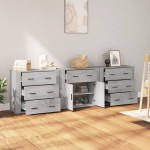 vidaXL Servantă, 3 buc., sonoma gri, lemn prelucrat vidaXL Servantă, 3 buc., sonoma gri, lemn prelucrat