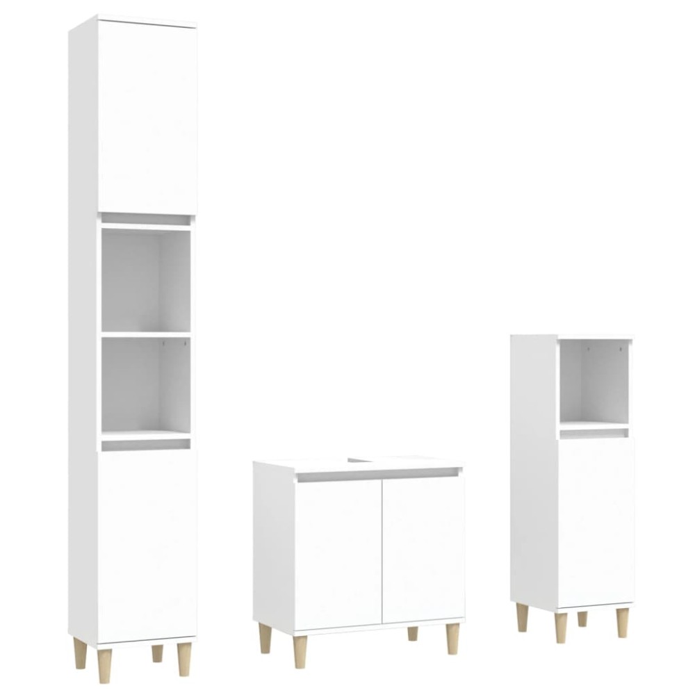 vidaXL Set mobilier de baie, 3 piese, alb, lemn compozit