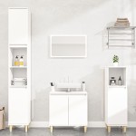 vidaXL Set mobilier de baie, 3 piese, alb, lemn compozit vidaXL Set mobilier de baie, 3 piese, alb, lemn compozit