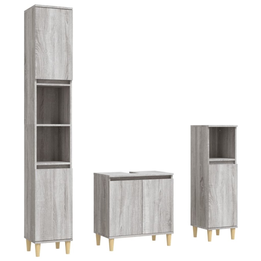 vidaXL Set mobilier de baie, 3 piese, gri sonoma, lemn prelucrat