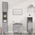 vidaXL Set mobilier de baie, 3 piese, gri sonoma, lemn prelucrat vidaXL Set mobilier de baie, 3 piese, gri sonoma, lemn prelucrat