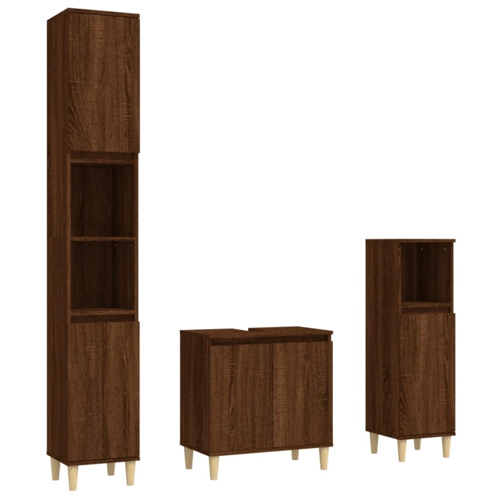 vidaXL Set mobilier de baie, 3 piese, stejar maro, lemn prelucrat