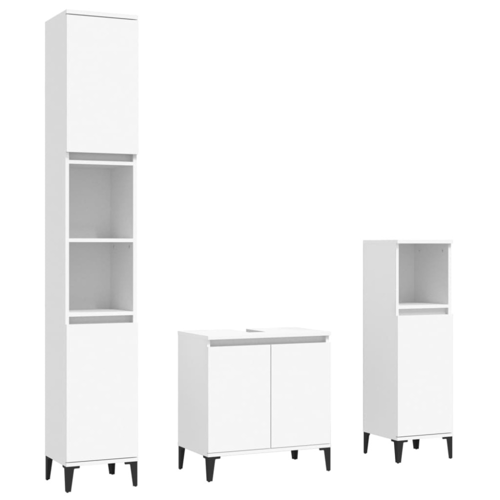 vidaXL Set mobilier de baie, 3 piese, alb, lemn compozit
