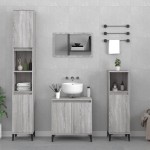 vidaXL Set mobilier de baie, 3 piese, gri sonoma, lemn prelucrat vidaXL Set mobilier de baie, 3 piese, gri sonoma, lemn prelucrat