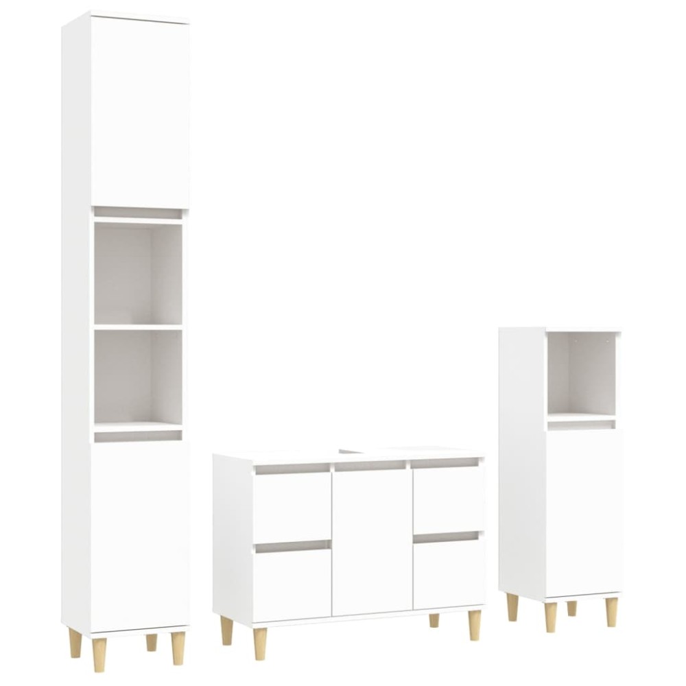 vidaXL Set mobilier de baie, 3 piese, alb, lemn compozit