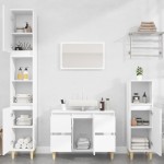 vidaXL Set mobilier de baie, 3 piese, alb, lemn compozit vidaXL Set mobilier de baie, 3 piese, alb, lemn compozit