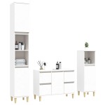 vidaXL Set mobilier de baie, 3 piese, alb, lemn compozit vidaXL Set mobilier de baie, 3 piese, alb, lemn compozit