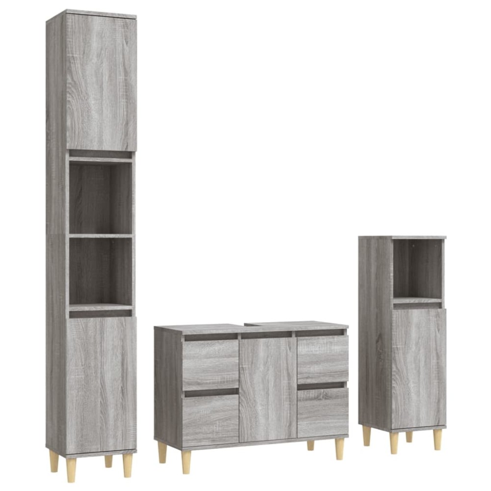 vidaXL Set mobilier de baie, 3 piese, gri sonoma, lemn prelucrat