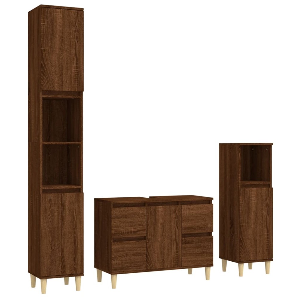 vidaXL Set mobilier de baie, 3 piese, stejar maro, lemn prelucrat