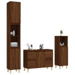 vidaXL Set mobilier de baie, 3 piese, stejar maro, lemn prelucrat