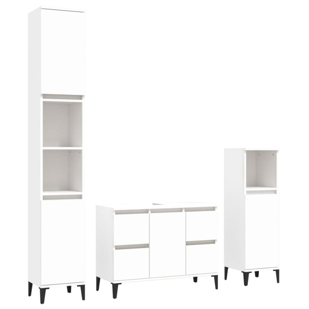 vidaXL Set mobilier de baie, 3 piese, alb, lemn compozit