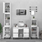vidaXL Set mobilier de baie, 3 piese, alb, lemn compozit vidaXL Set mobilier de baie, 3 piese, alb, lemn compozit