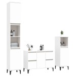 vidaXL Set mobilier de baie, 3 piese, alb, lemn compozit vidaXL Set mobilier de baie, 3 piese, alb, lemn compozit