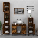 vidaXL Set mobilier de baie, 3 piese, stejar fumuriu, lemn prelucrat vidaXL Set mobilier de baie, 3 piese, stejar fumuriu, lemn prelucrat