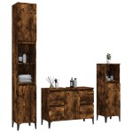 vidaXL Set mobilier de baie, 3 piese, stejar fumuriu, lemn prelucrat vidaXL Set mobilier de baie, 3 piese, stejar fumuriu, lemn prelucrat