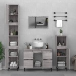 vidaXL Set mobilier de baie, 3 piese, gri sonoma, lemn prelucrat vidaXL Set mobilier de baie, 3 piese, gri sonoma, lemn prelucrat