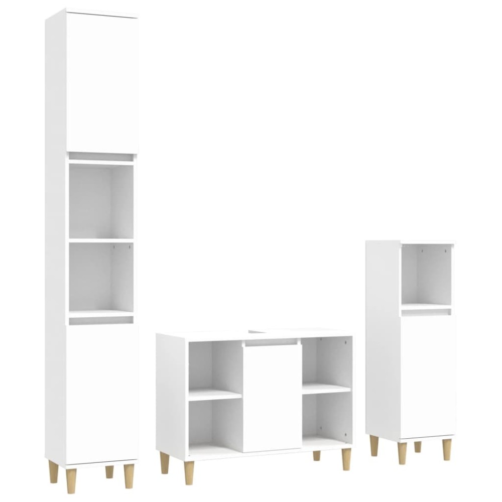 vidaXL Set mobilier de baie, 3 piese, alb, lemn compozit