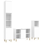 vidaXL Set mobilier de baie, 3 piese, alb, lemn compozit vidaXL Set mobilier de baie, 3 piese, alb, lemn compozit