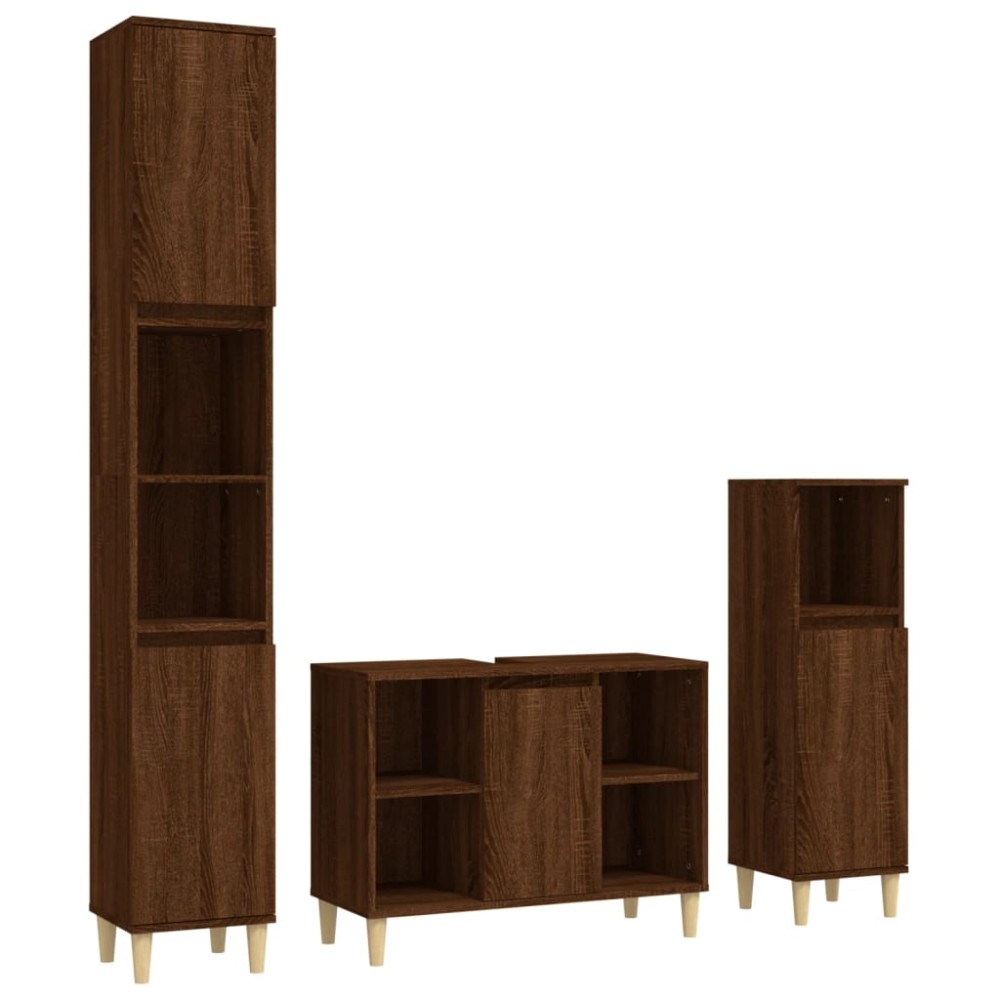 vidaXL Set mobilier de baie, 3 piese, stejar maro, lemn prelucrat
