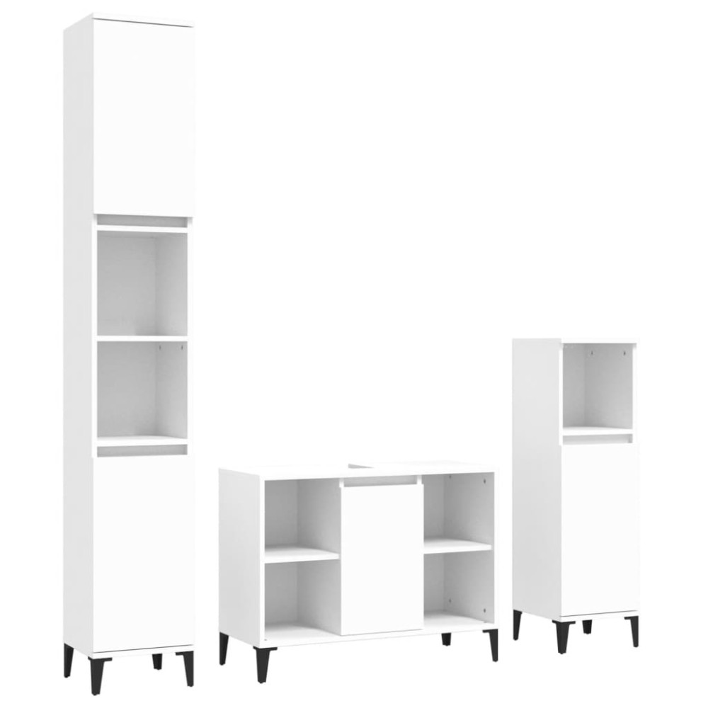 vidaXL Set mobilier de baie, 3 piese, alb, lemn compozit