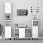 vidaXL Set mobilier de baie, 3 piese, alb, lemn compozit vidaXL Set mobilier de baie, 3 piese, alb, lemn compozit