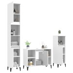 vidaXL Set mobilier de baie, 3 piese, alb, lemn compozit vidaXL Set mobilier de baie, 3 piese, alb, lemn compozit