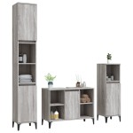 vidaXL Set mobilier de baie, 3 piese, gri sonoma, lemn prelucrat