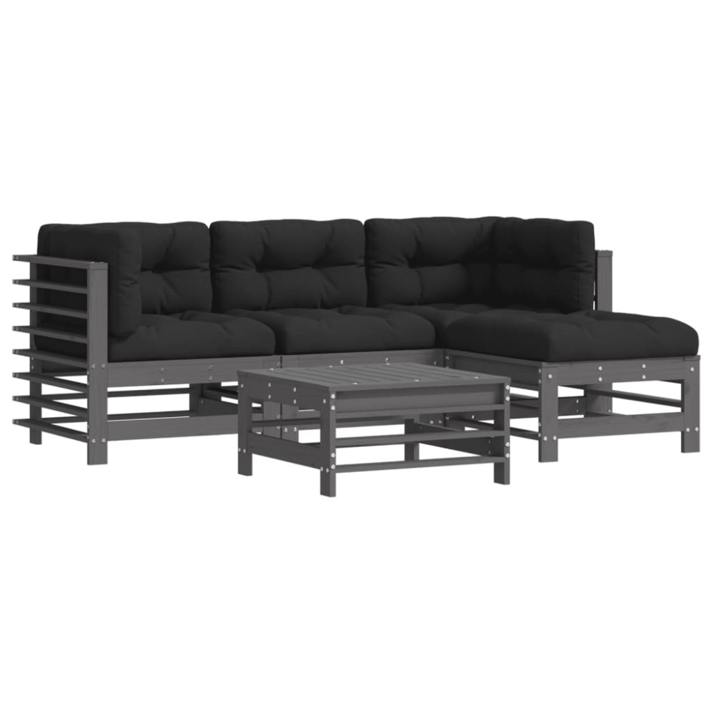 vidaXL Set mobilier grădină cu perne, 5 piese, gri, lemn masiv