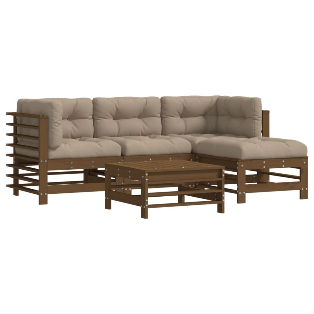 vidaXL Set mobilier grădină cu perne, 5 piese, maro miere, lemn masiv