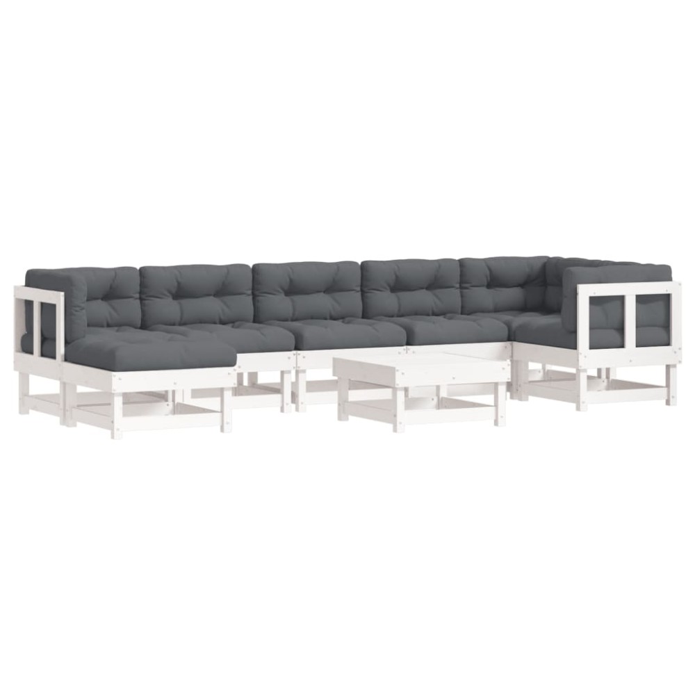 vidaXL Set mobilier de grădină cu perne, 8 piese, alb, lemn masiv