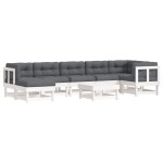 vidaXL Set mobilier de grădină cu perne, 8 piese, alb, lemn masiv