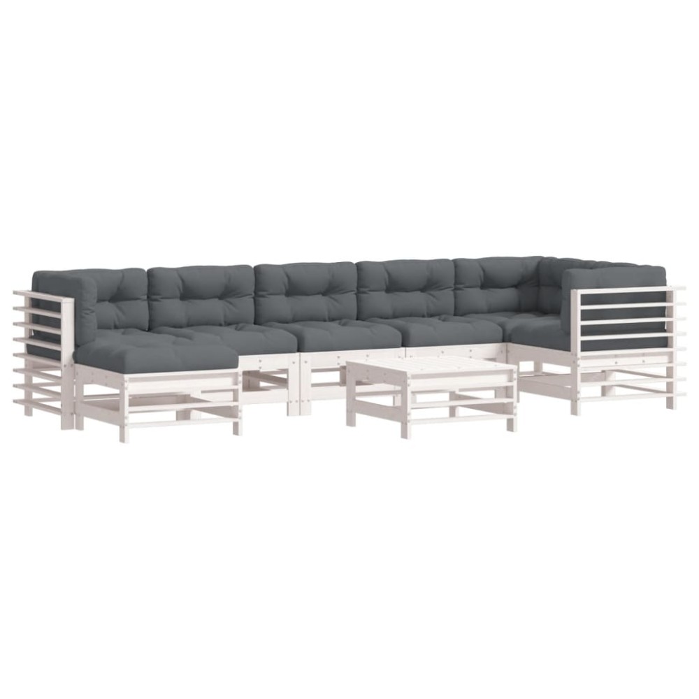vidaXL Set mobilier de grădină cu perne, 8 piese, alb, lemn masiv