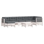 vidaXL Set mobilier de grădină cu perne, 8 piese, alb, lemn masiv