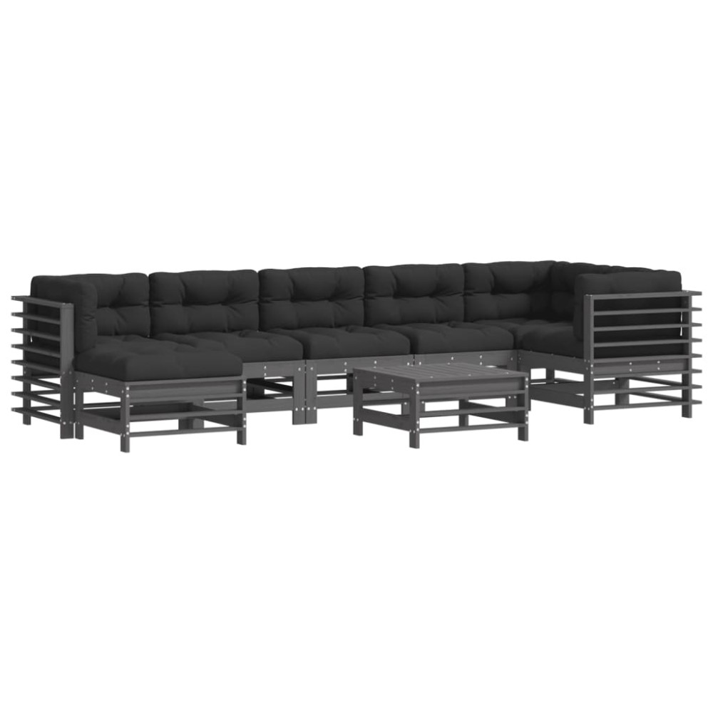 vidaXL Set mobilier grădină cu perne, 8 piese, gri, lemn masiv