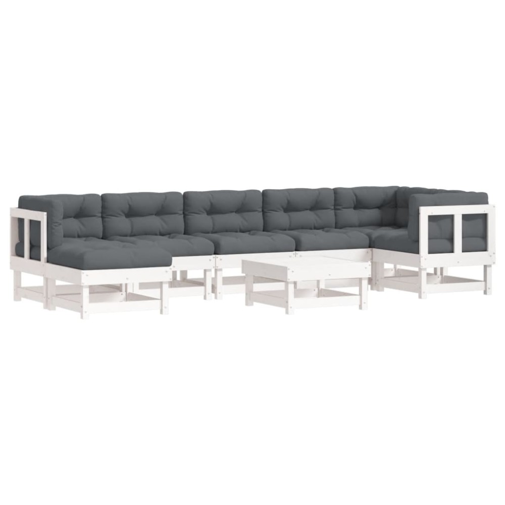 vidaXL Set mobilier de grădină cu perne, 8 piese, alb, lemn masiv
