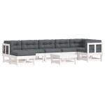 vidaXL Set mobilier de grădină cu perne, 8 piese, alb, lemn masiv