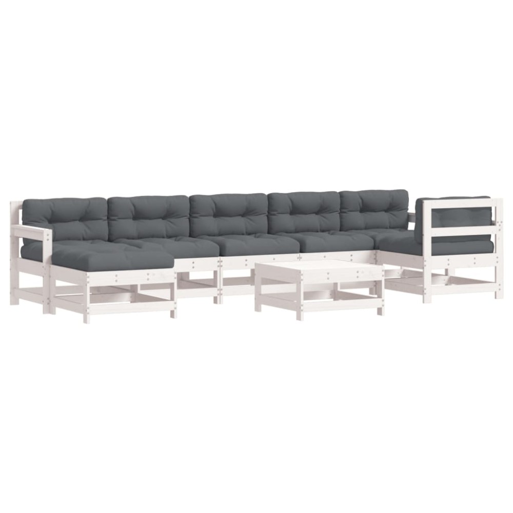vidaXL Set mobilier de grădină cu perne, 8 piese, alb, lemn masiv