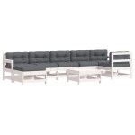 vidaXL Set mobilier de grădină cu perne, 8 piese, alb, lemn masiv