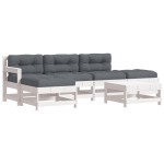 vidaXL Set mobilier relaxare grădină&perne 6 piese alb lemn masiv pin