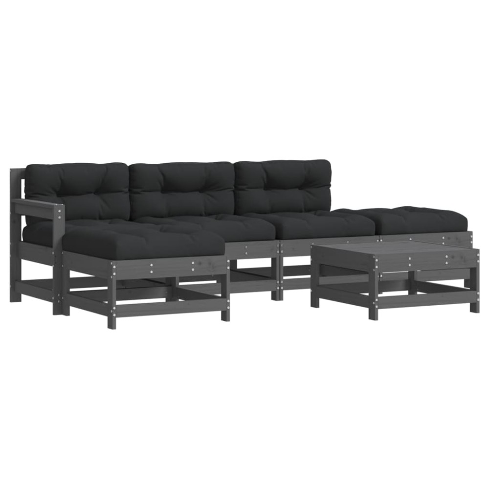 vidaXL Set mobilier relaxare grădină&perne 6 piese gri lemn masiv pin