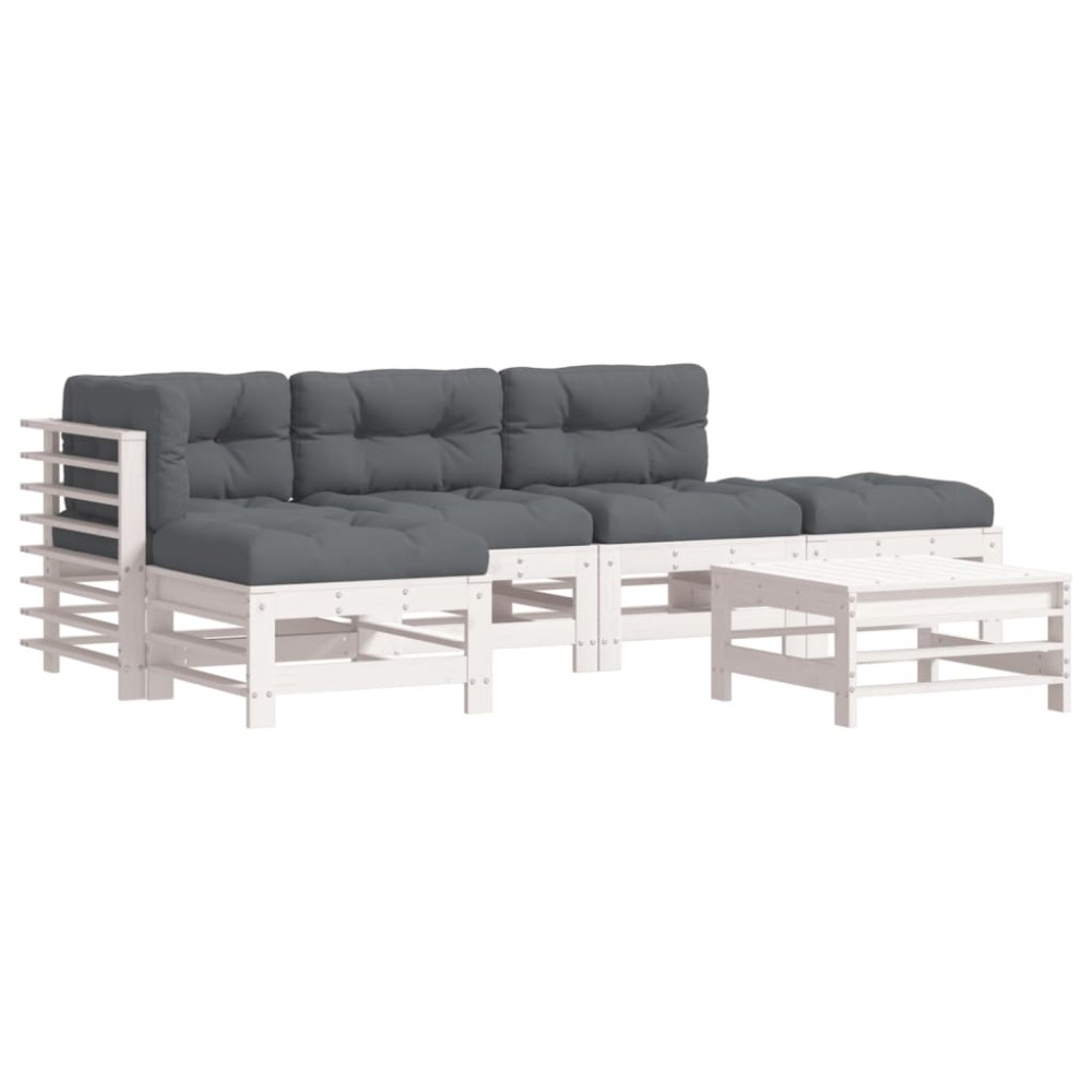 vidaXL Set mobilier relaxare grădină&perne 6 piese alb lemn masiv pin