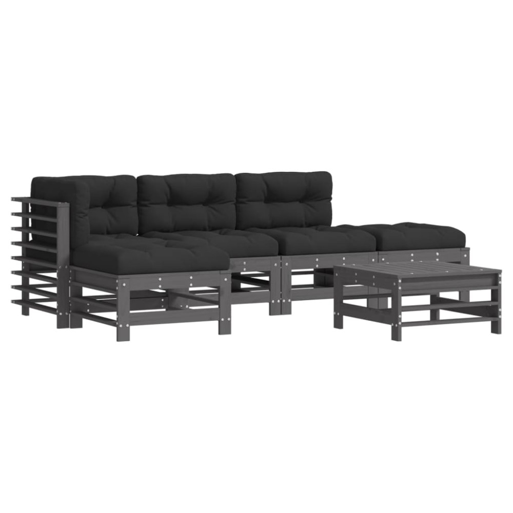 vidaXL Set mobilier relaxare grădină&perne 6 piese gri lemn masiv pin
