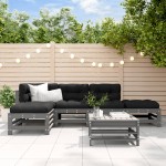 vidaXL Set mobilier relaxare grădină&perne 6 piese gri lemn masiv pin vidaXL Set mobilier relaxare grădină&perne 6 piese gri lemn masiv pin