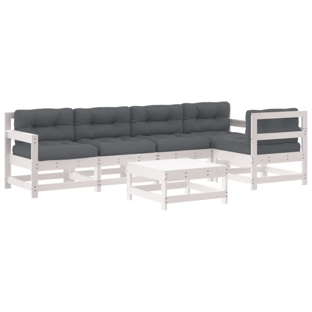 vidaXL Set mobilier relaxare grădină&perne 6 piese alb lemn masiv pin