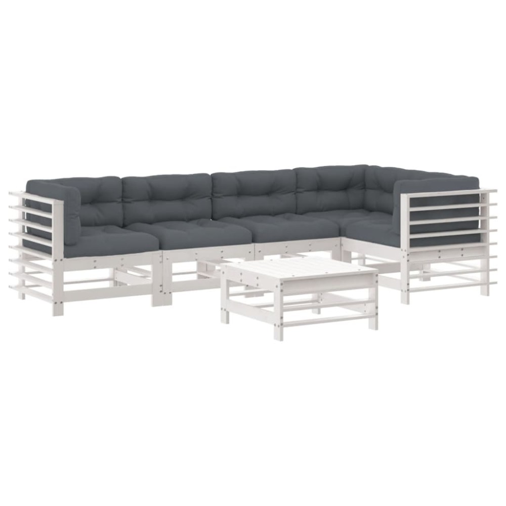 vidaXL Set mobilier relaxare grădină&perne 6 piese alb lemn masiv pin