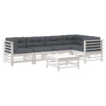 vidaXL Set mobilier relaxare grădină&perne 6 piese alb lemn masiv pin