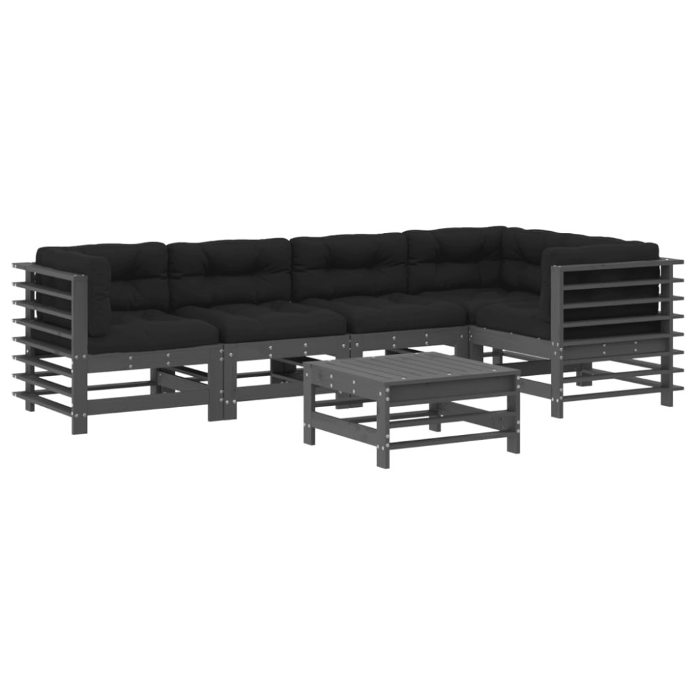 vidaXL Set mobilier relaxare grădină&perne 6 piese gri lemn masiv pin