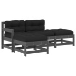 vidaXL Set mobilier grădină cu perne, 4 piese, gri, lemn masiv